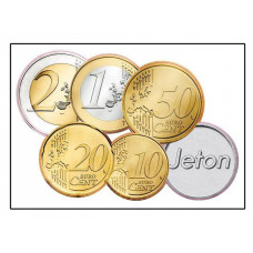 Coin sticker set, euro coins + chip (€2/€1/€0.50/€0.20/€010/chip) - Image similar