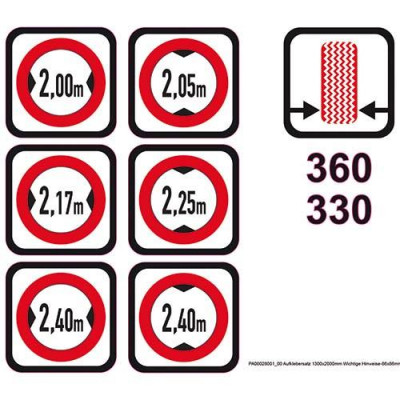 Set of stickers for notice films/signs for wash tunnels, 