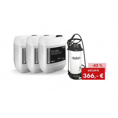 Promotion package FLY-REX: 3 x 25 kg canister + CHRIST pressure spray 10 litre (alkaline)